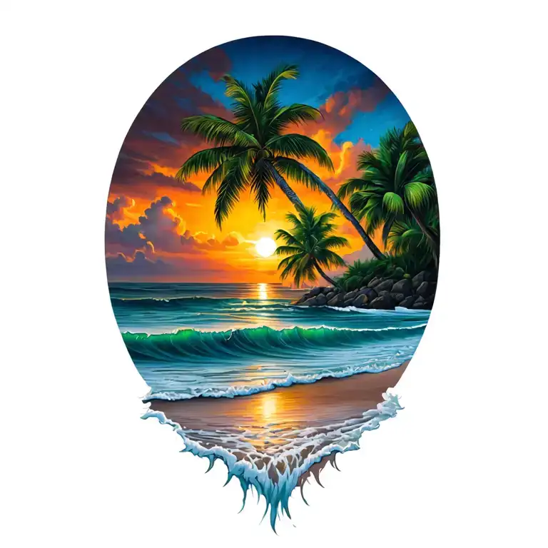 Cosra Rica sunset beach scene with waves tapering off at bott…
