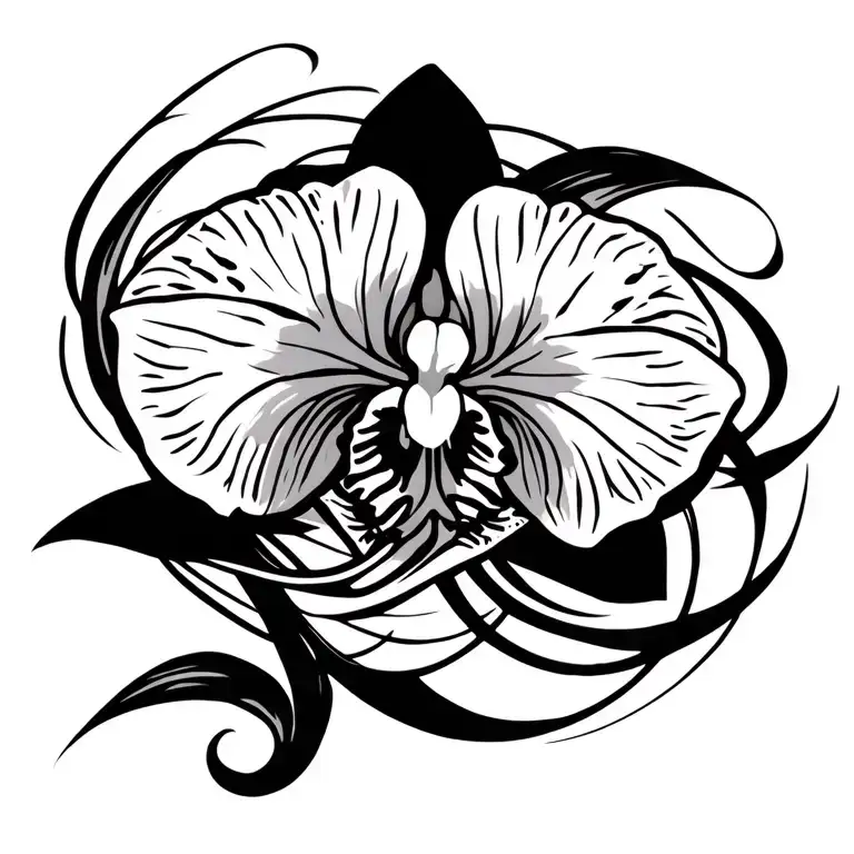 tribal tramp stamp tattoo with orchid