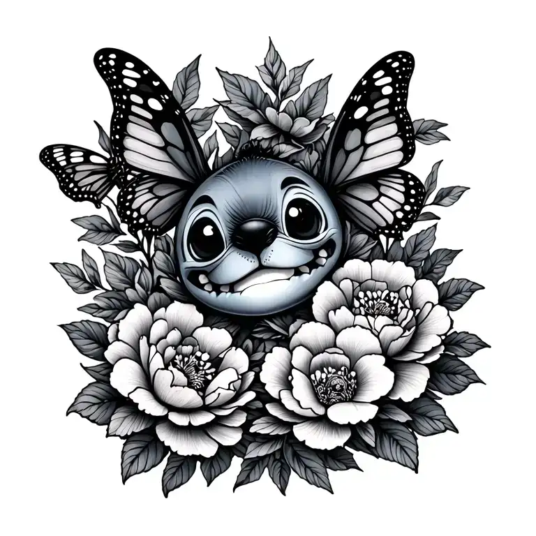 little stitch and peonies and butterfly