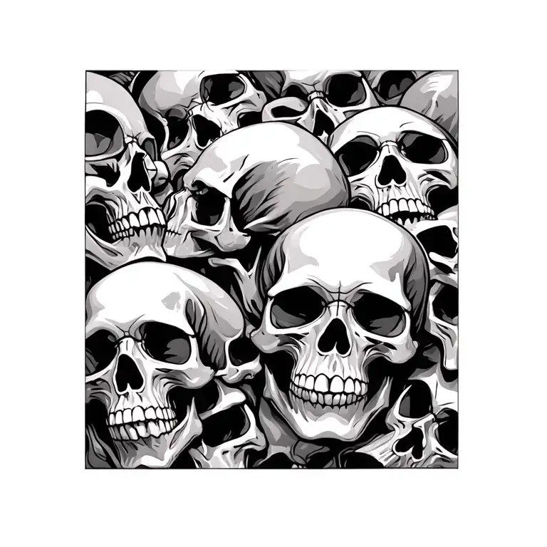 Pile of skulls leaning and forming