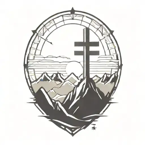 Christian cross summit of a mountain landscape ray of sunshine