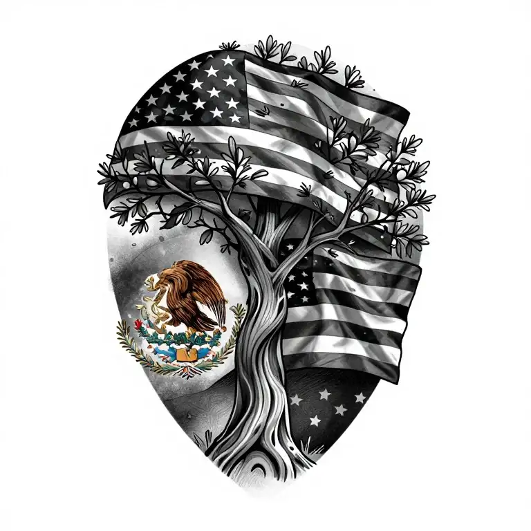 Mexican and American flag tree