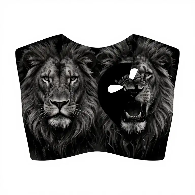 Legendary lion tattoo depicting mythic greatness and iconic h…