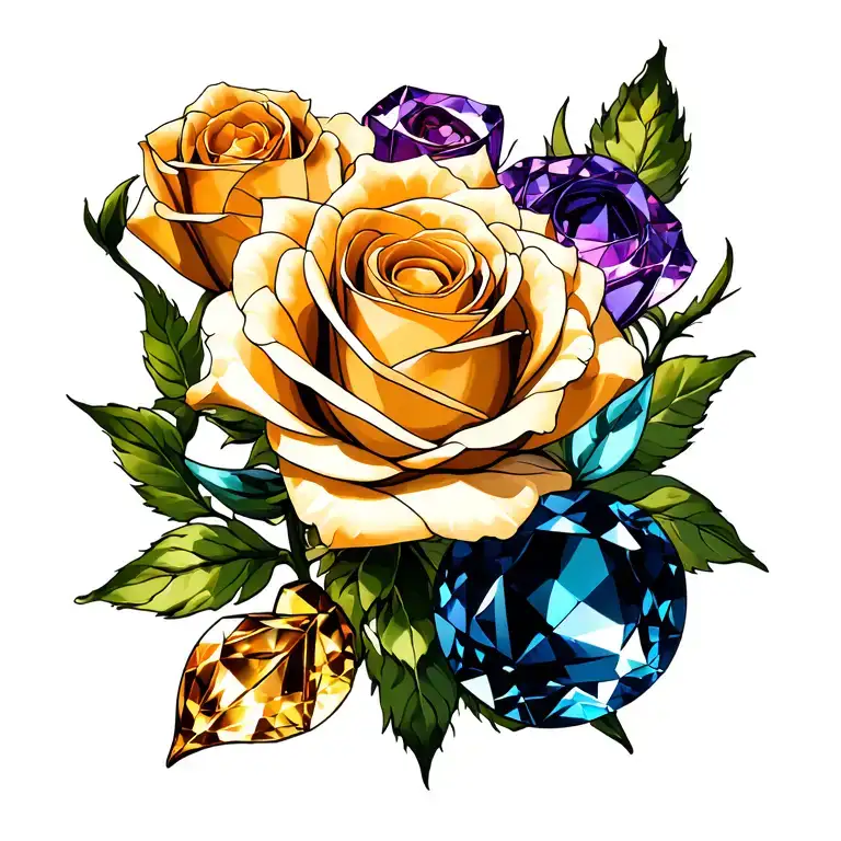 4 roses using citrine, alexandrite, sapphire, diamond