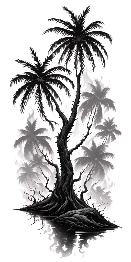 Burning forest scene with palm trees bostyn and brynlee