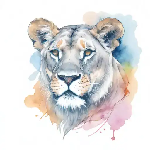 Top half of a lioness with expressive amber brown eyes, a sil…