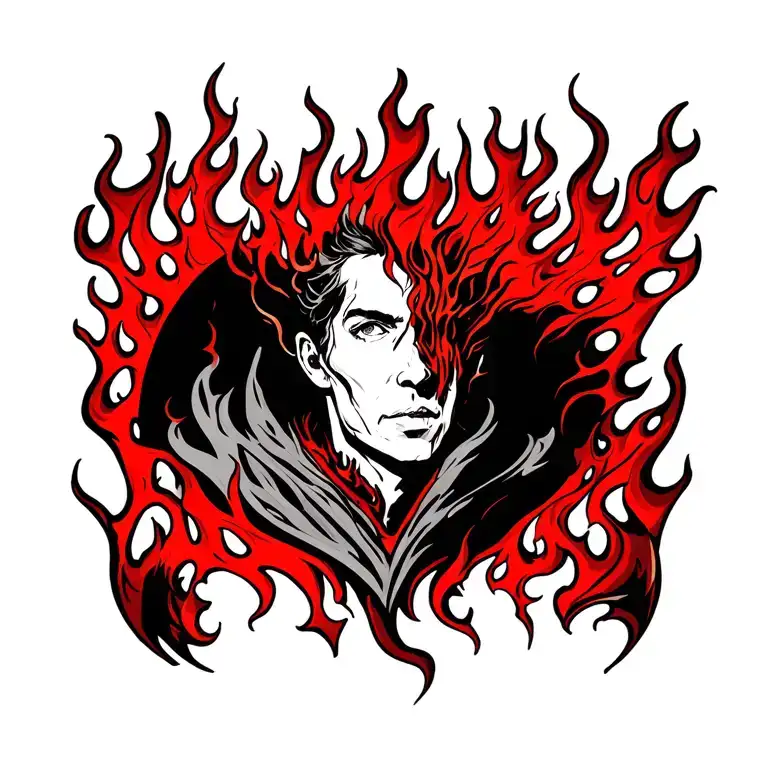 Red Flames Collar Tattoo:Flames surround the entire neck like…