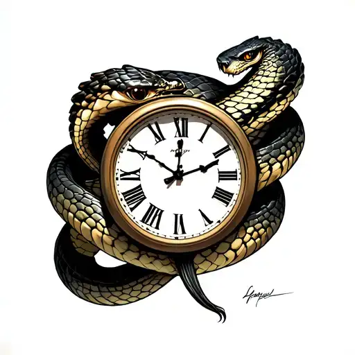 Scar eyed king cobra wrapped around a clock