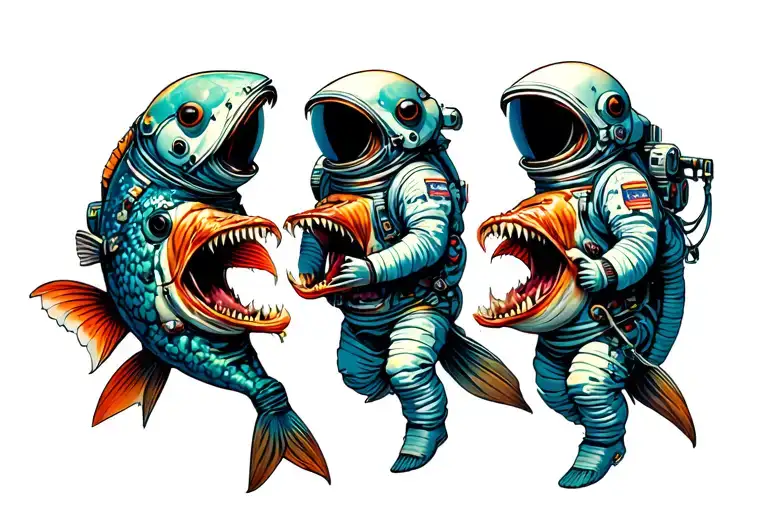 Scary fish eating astronauts go