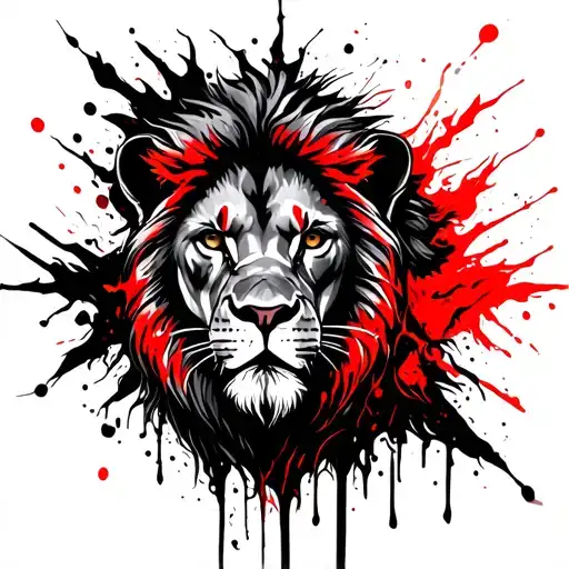 Lion head in front of a burning bush