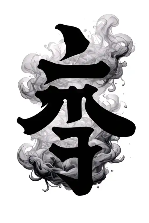 Love kanji symbol surrounded by smoke