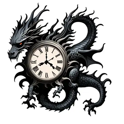 Dragon, skulls, clock, burnt flag