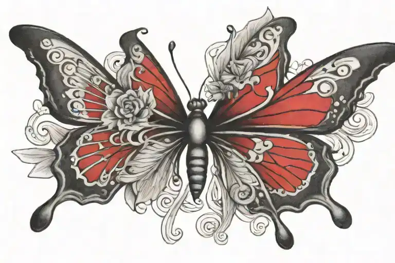 red tramp stamp feminine with butterfly