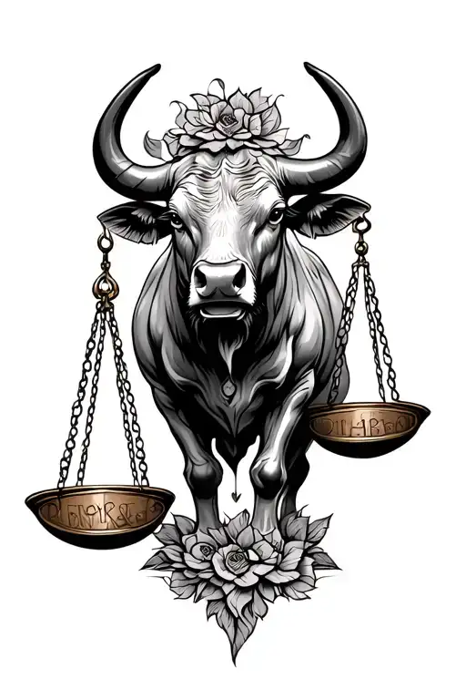 Bull and scales balancing life
