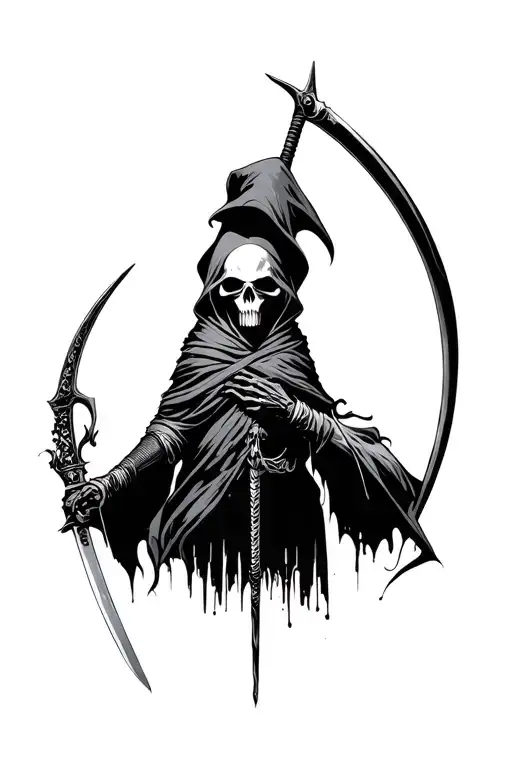 Reaper on the scythe on the right side of the shoulder and de…