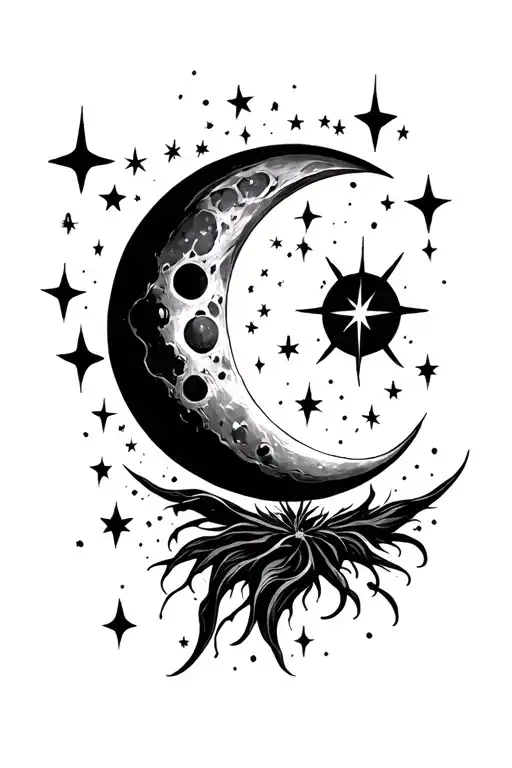 Moon surrounded by stars