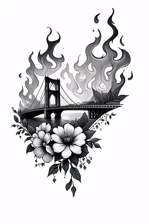 Burning bridge; trauma; florals