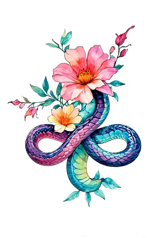 2 snakes entwined flowers wrapped