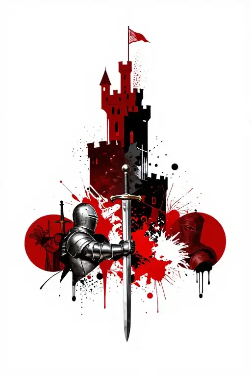 Knight, armor, sword, castle, gallows