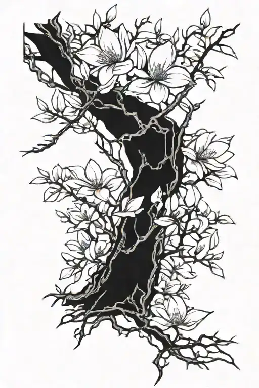 Magnolia tree branches stretching towards