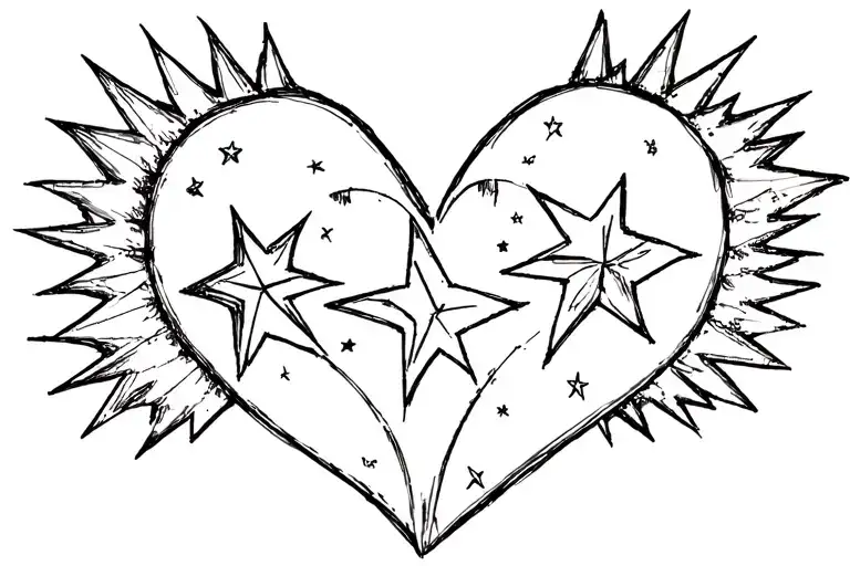 spiky heart tramp stamp tattoo featuring stars
