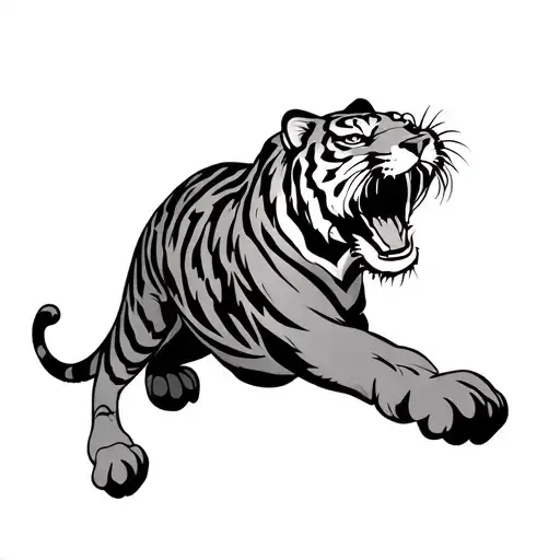 traditional Japanese tiger leaping with front legs st…