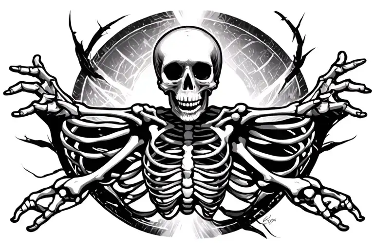 Skeleton with outstretched arms wide open