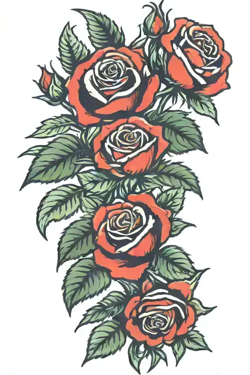 Red roses and green leaves