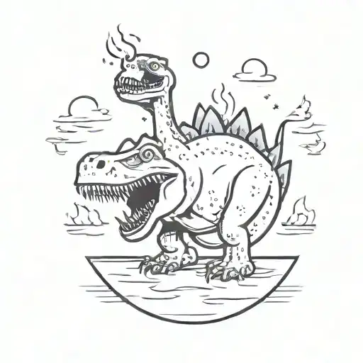 Tramp stamp of a dinosaur sitting on a mushroom surrounded by…