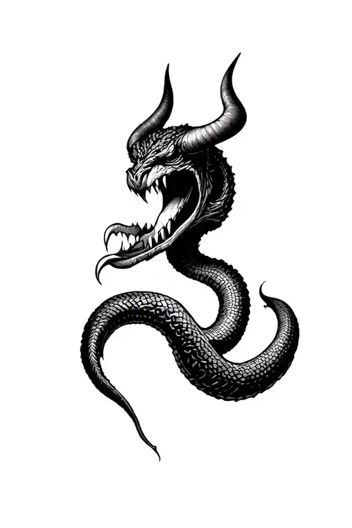 Demon with horns a forked serpent tongue