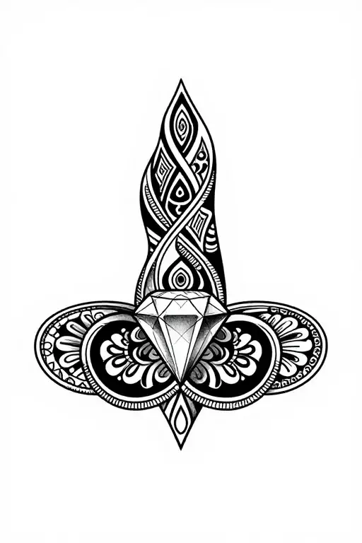Mandala design incorporating, diamond, surrounded, fin, féminin,