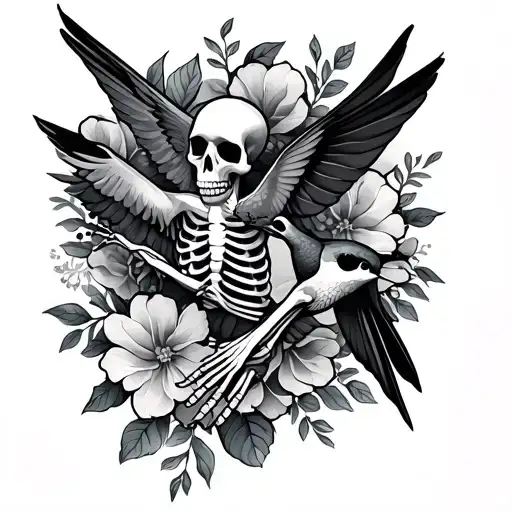 Black and grey half sleeve showing a skeleton holding a hummi…